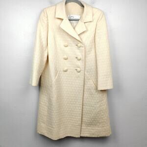 Vintage Robinsons Pea Coat Womens Small Cream Textured‎ Knit 50s 60s Retro Mod